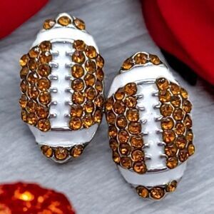 FOOTBALL  🏈 Sports Rhinestone CZ Stud Earrings Mom Sister Team Jewelry Pierced